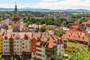 Klodzko Panoraması şehir merkezi ve şehir merkezi kulesi, Aşağı Silezya, Polonya
