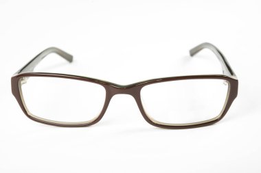 Eyeglasses with brown rim. Eyeglasses with white background