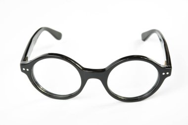 Eyeglasses with black plastic rim. Eyeglasses with white background