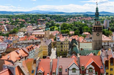 Klodzko Panoraması şehir merkezi ve şehir merkezi kulesi, Aşağı Silezya, Polonya