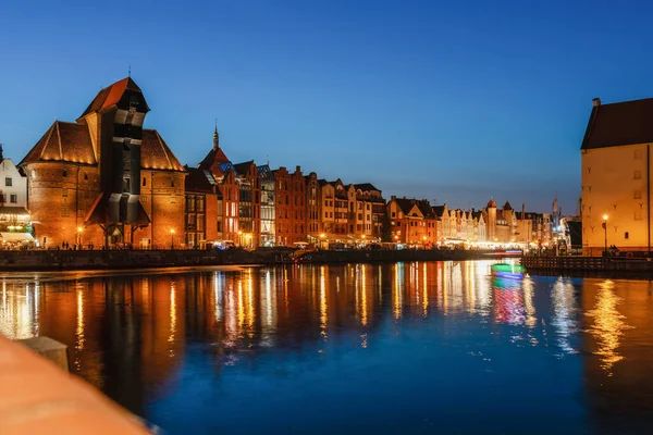 Gdansk Night City Riverside View View Famous Crane Facades Old — Stock Photo, Image