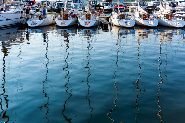 Sailing Yachts Moored Pier Harbour Baltic Sea Sunny Morning View — Stock Photo, Image