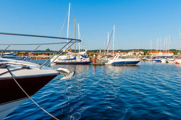 Sailing Yachts Moored Pier Harbour Baltic Sea Sunny Morning Nautical — Stock Photo, Image