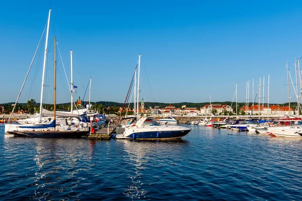 Sailing Yachts Moored Pier Harbour Baltic Sea Sunny Morning Nautical — Stock Photo, Image