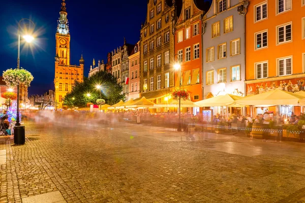 Old Town Gdansk Night View Street Cafe Walking People Photo — Stock Photo, Image