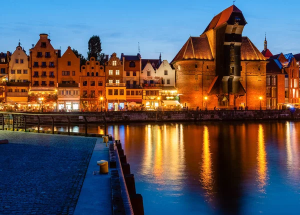 Gdansk Night City Riverside View View Famous Crane Facades Old — Stock Photo, Image