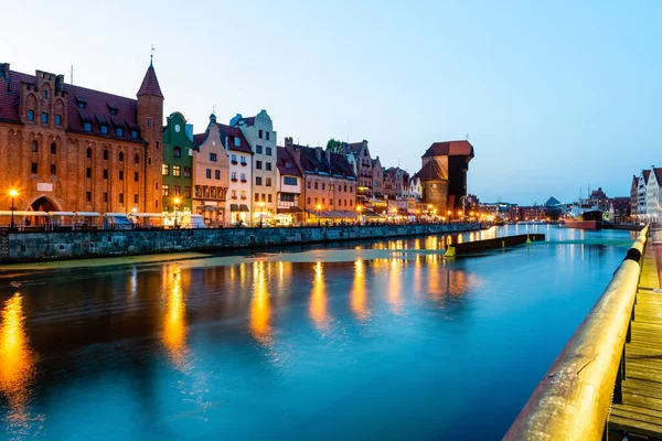 Gdansk Night City Riverside View View Famous Crane Facades Old — Stock Photo, Image