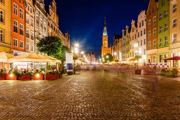 Old Town Gdansk Night View Street Cafe Walking People Photo — Stock Photo, Image