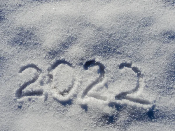 2022 Testo Vacanza Anno Nuovo Disegnato Neve 2022 Anno Scritto Fotografia Stock