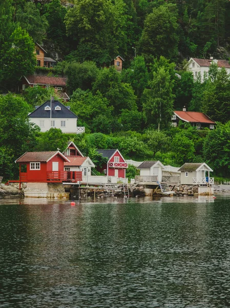 Small Colorful Fish Boat Houses Oslo Fjord Norway Oslo Fjord — Stock Photo, Image