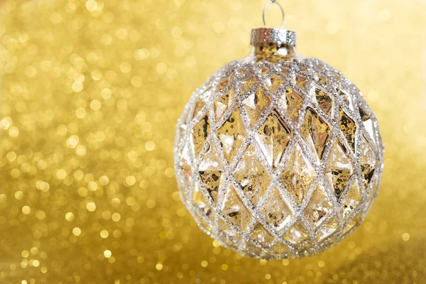 Karácsonyi dekoráció a háttér sárga, fényes ünnep — Stock Fotó