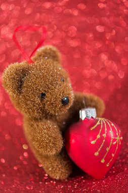 Sevimli ayı. kırmızı parlak tatil arka plan christmas dekorasyon