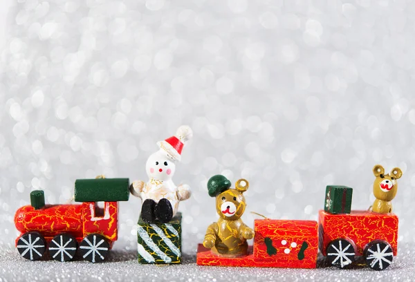 Wooden vintage toys. christmas decoration on white bright holiday background — Stock Photo, Image