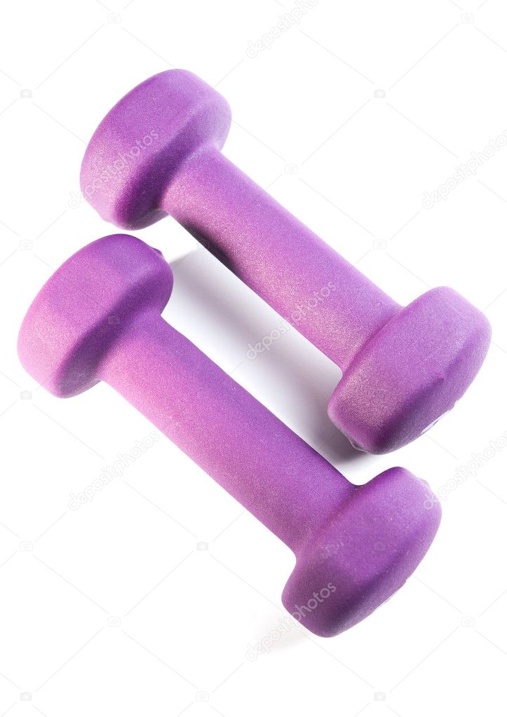 Two purple dumbells on white background