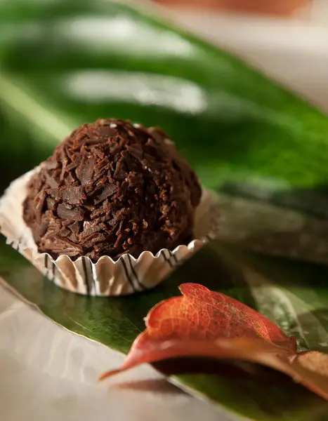 Delicioso chocolate hecho a mano pralines- comida dulce —  Fotos de Stock