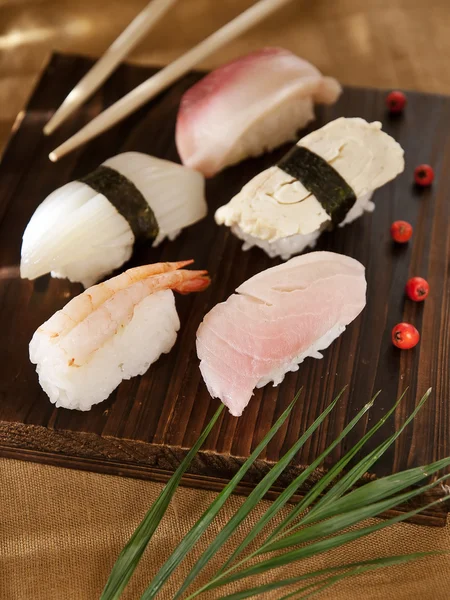 Decorative composition with sushi, Japanese seafood — Stock Photo, Image