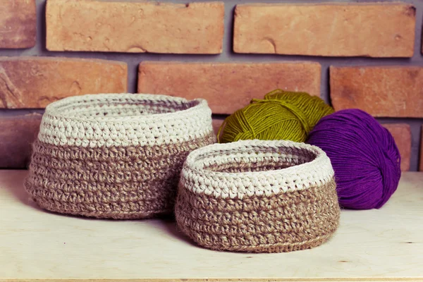 Set of knitted baskets — Stock Photo, Image
