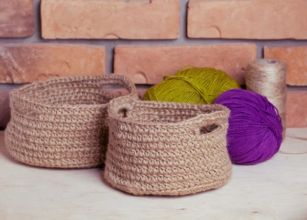 Two knitted baskets — Stock Photo, Image