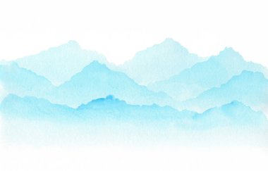 abstract sky-blue watercolor waves mountains on white background clipart