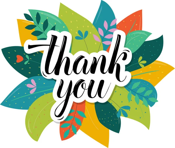 Thank You Vector Lettering Tropical Leaves Background Isolated — Stock Vector