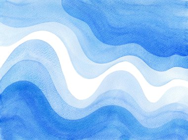 Watercolor hand drawn illustration with blue ocean waves.
