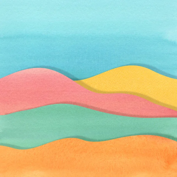 Абстрактний Акварельний Колаж Літній Настрій Різнокольоровими Хвилями — стокове фото