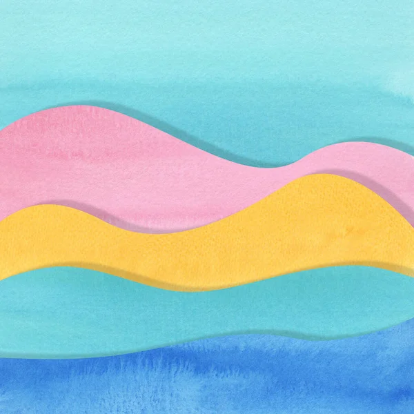 Abstract Watercolor Collage Summertime Mood Colorful Waves — Stok fotoğraf