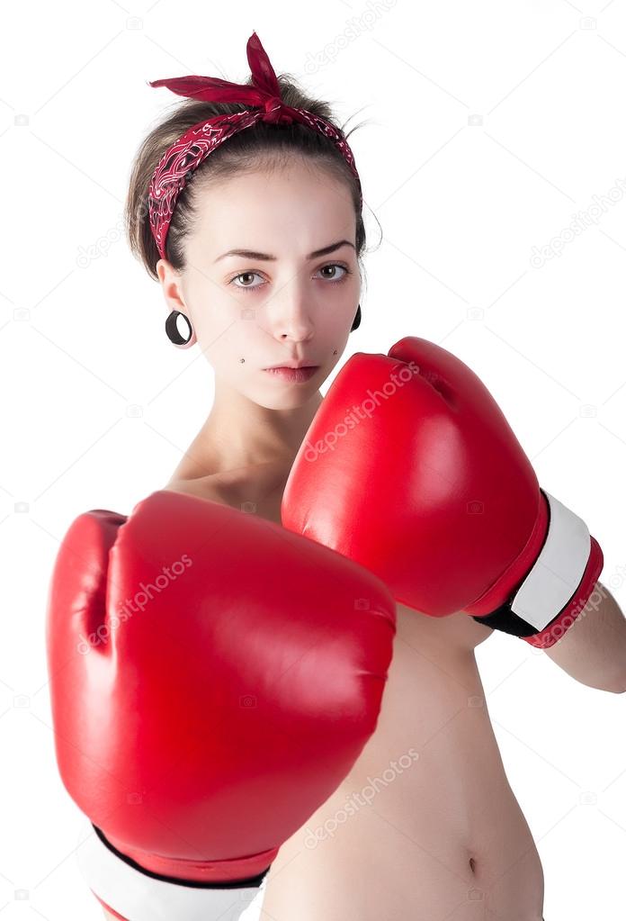 Photo Of A Naked Girl In The Ring With Boxing Gloves Free Image