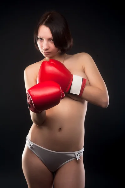 beautiful nude girl with boxing gloves