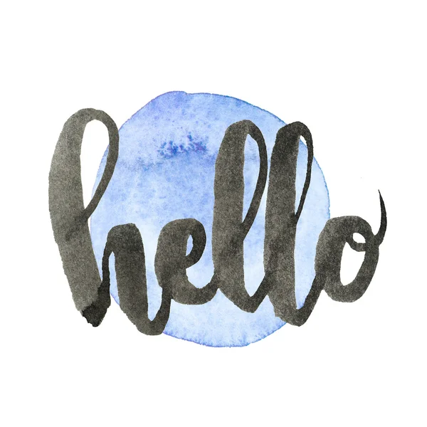 Cartão de saudação com "Olá" e mancha aquarela — Fotografia de Stock