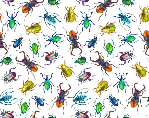 Escarabajos de acuarela, patrón —  Fotos de Stock