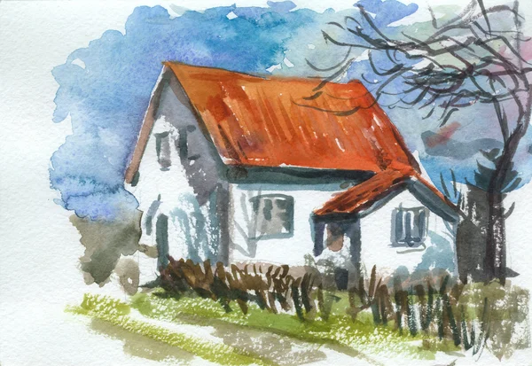 Dom, szkic akwarela — Zdjęcie stockowe