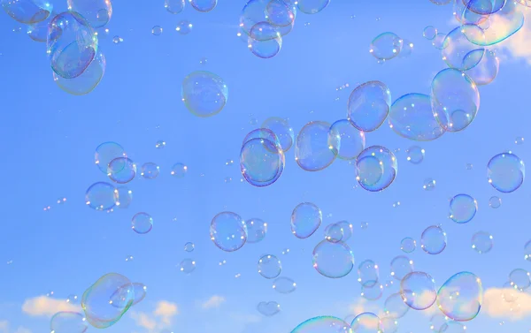 Delicate Soap Bubbles Floating Blue Sky — Stock Photo, Image