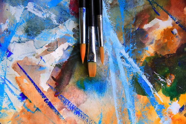 Closeup of brushes and palette. — Stock Photo, Image