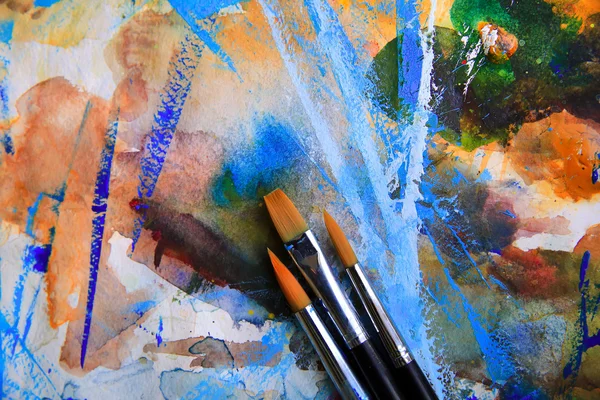 Closeup of brushes and palette. — Stock Photo, Image
