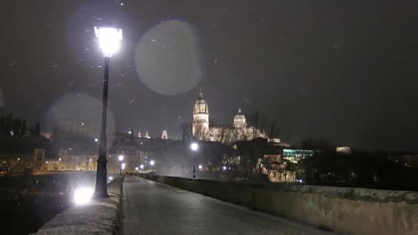 Nieve Salamanca Ciudad España Acontecimiento Muy Raro — Vídeos de Stock