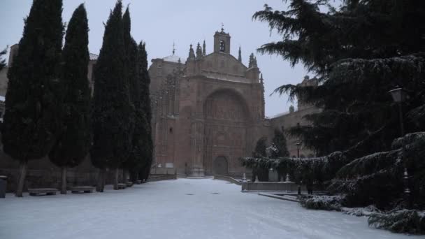 スペイン サラマンカの雪は非常にまれな出来事です — ストック動画