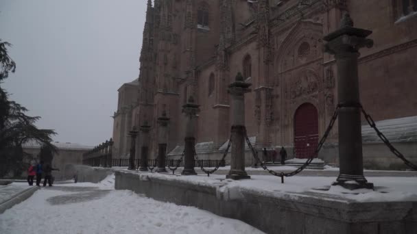 スペイン サラマンカの雪は非常にまれな出来事です — ストック動画