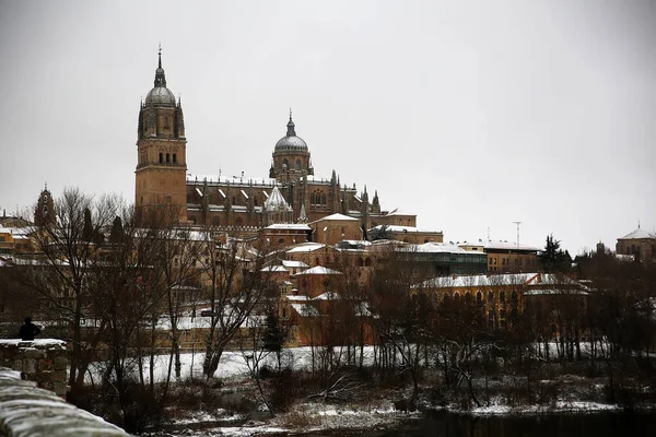 Neve Cidade Salamanca Espanha Acontecimento Muito Raro — Fotografia de Stock