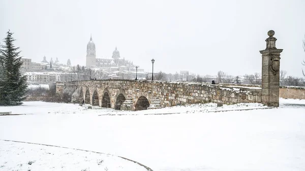 Neve Cidade Salamanca 2021 Espanha Acontecimento Muito Raro — Fotografia de Stock