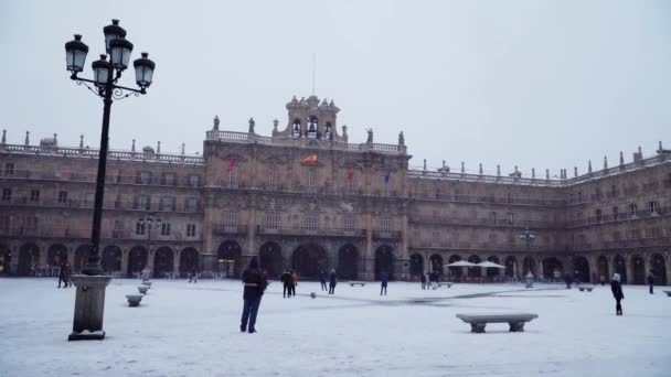 Neve Salamanca Spagna Vista Sulla Città Evento Molto Raro — Video Stock