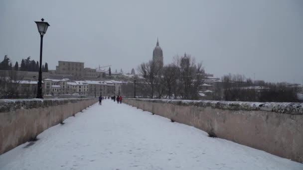 Neve Salamanca Spagna Vista Sulla Città Evento Molto Raro — Video Stock