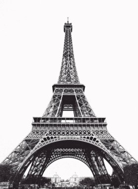 Paris Eyfel Kulesi - siyah beyaz eski kart stili.