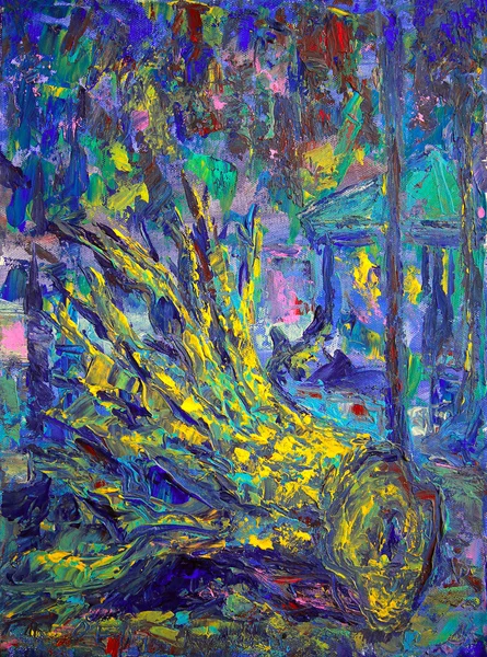 Abstract picture of the stump in the park, painted on canvas — Stock Photo, Image