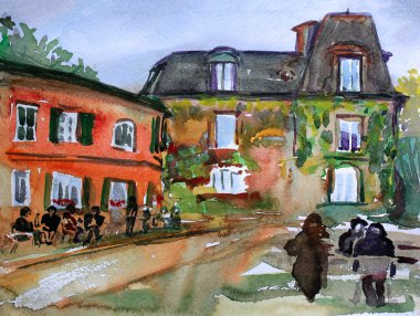 Montmartre, Paris, suluboya resim