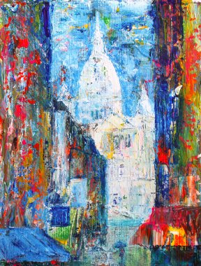 Montmartre sokak Paris Fransa tarafından akrilik boyalı