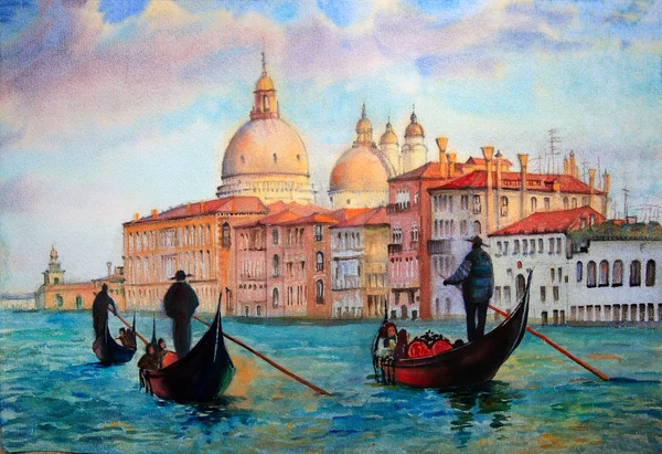 水彩で描かれたイタリア、ベニスの絵画、 — ストック写真
