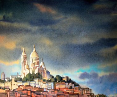Montmartre, Paris, suluboya resim