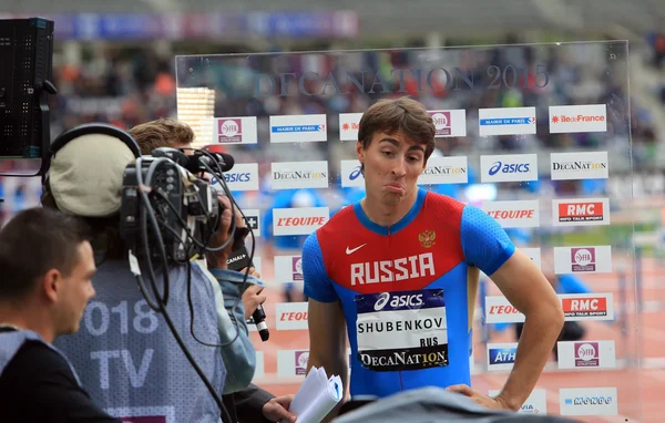 Sergey Shubenkov winner of 110 m. hurdles on DecaNation International Outdoor Games — Stockfoto