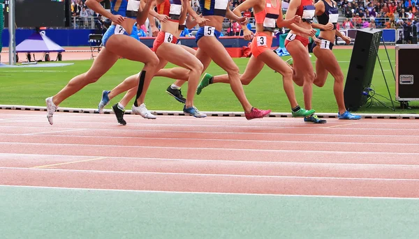 Sportovci na stadionu — Stock fotografie